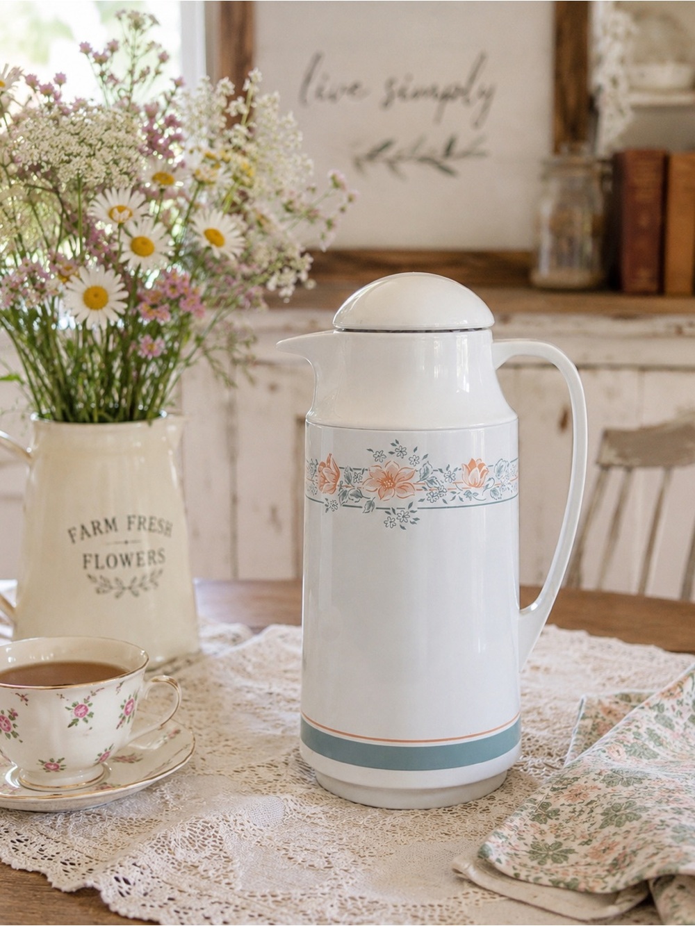 Vintage Floral Thermal Carafe Coffee Server Thermos Made in Taiwan Retro